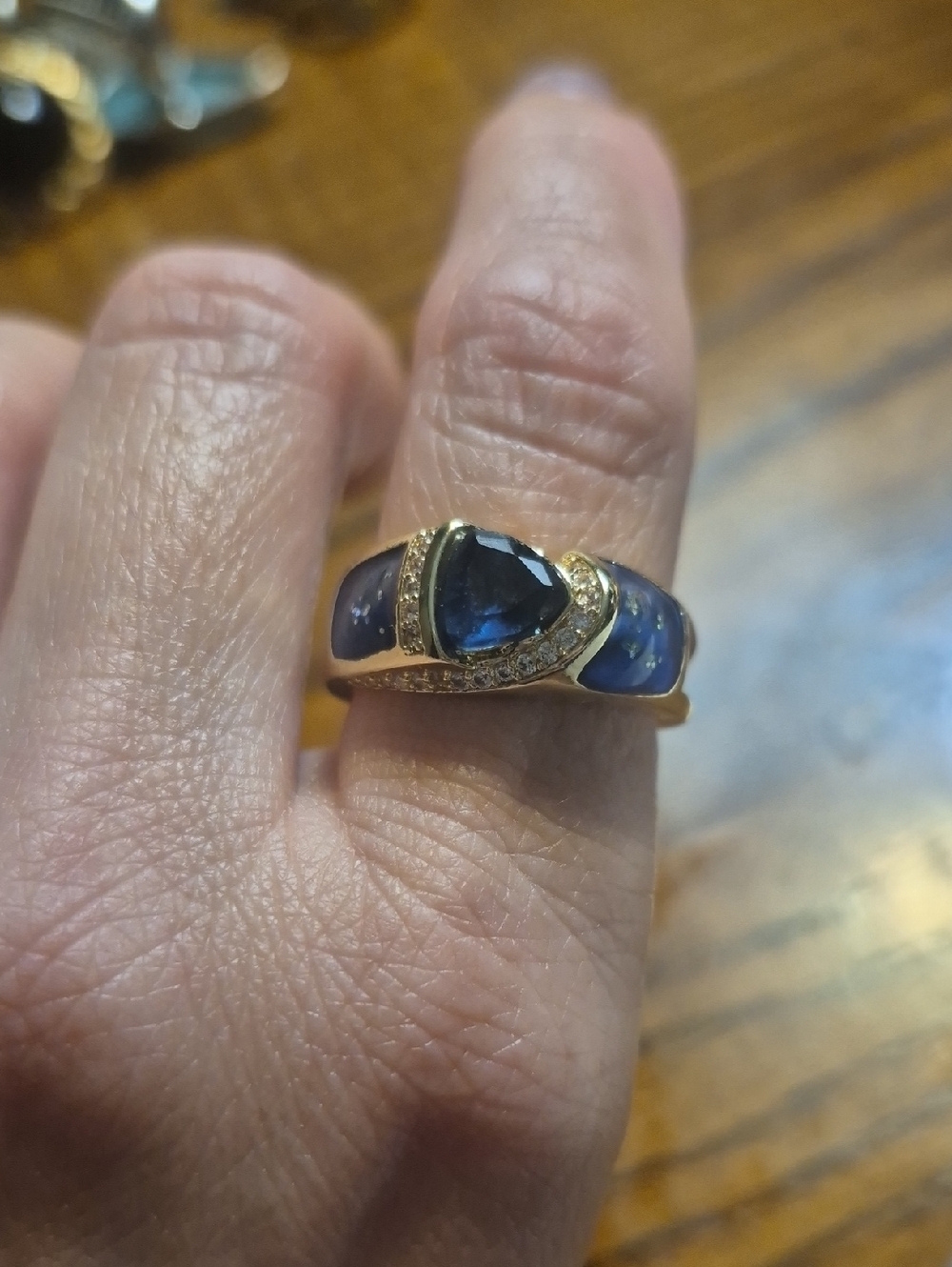 Vintage Blue Zirconia 925 Ring Gold Plated